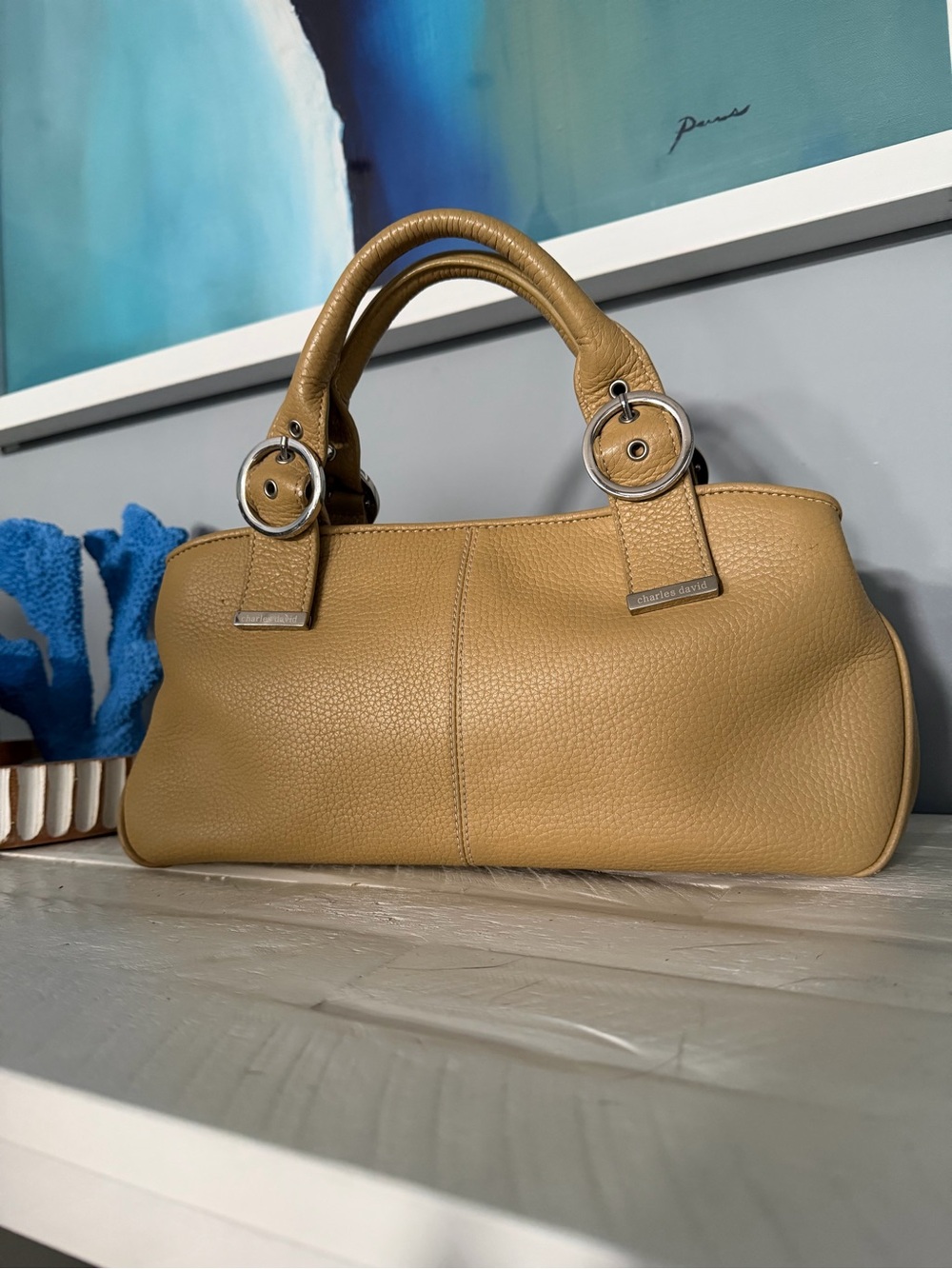 Charles David Classic Pebbled Leather Satchel in Camel